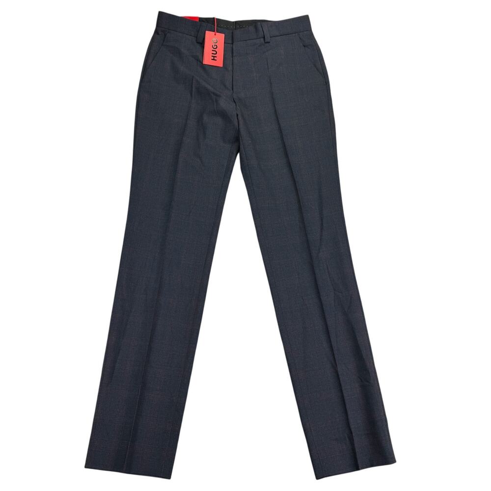 Hugo Boss Mens Modern Fit Plaid Wool Blend Suit Pants Dark Blue 36R